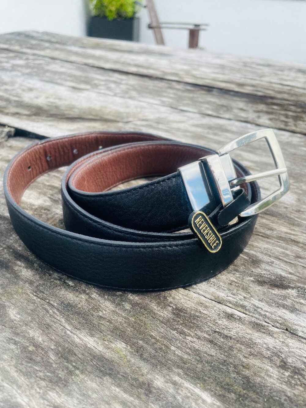 Brighton 2-sided Reversible Soft Leather Belt Chrome Turn Buckle Tag 42